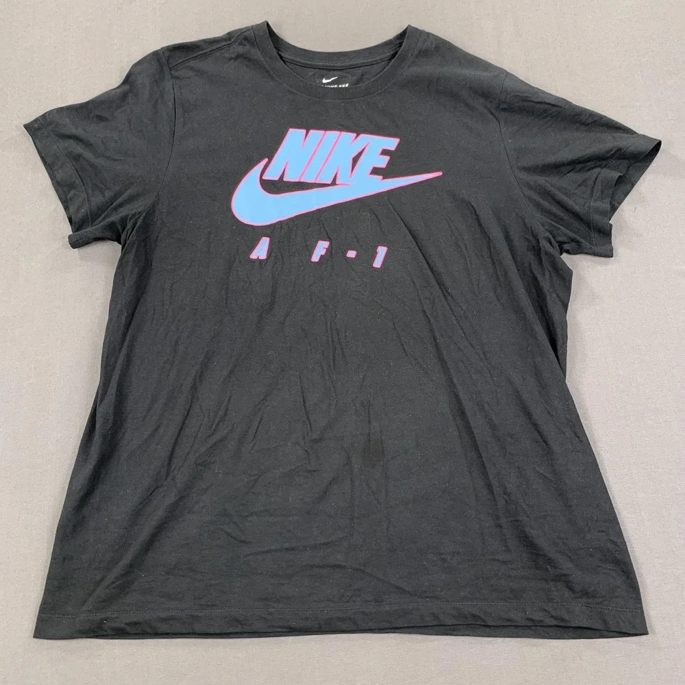 Nike Shirt Mens Large‎ Black AF-1 Swoosh Logo Blue Pink Graphic Tee Athletic